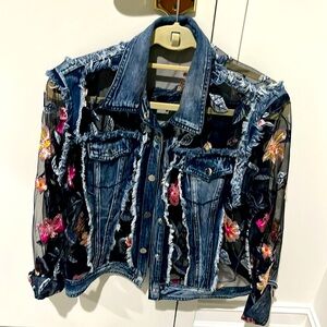 Adore denim and shear sleeve jacket